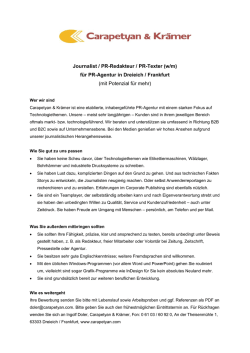 Journalist / PR-Redakteur / PR-Texter (w/m) für PR