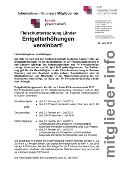 Fleischuntersuchung Länder - Entgelterhöhungen vereinbart!“