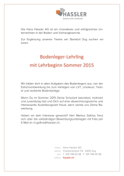 Bodenleger-Lehrling mit Lehrbeginn Sommer 2015