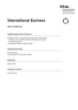 International Business - Hochschule f&uuml;r Technik und Wirtschaft Berlin