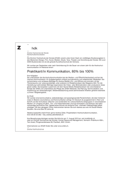 hdk Praktikant/in Kommunikation, 80% bis 100%