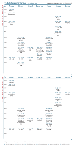 Timetable Kang Center Hamburg . ab 15. Oktober 2015