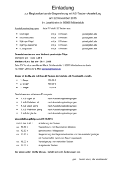 RegV - Siegerehrung mit AS-Tauben-Ausstellung - Preislisten