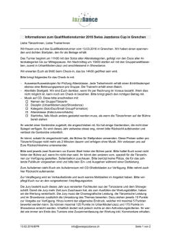 Informationen zum Qualifikationsturnier 2016 Swiss Jazzdance Cup