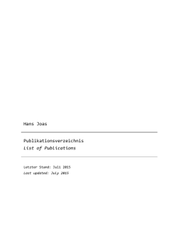 Hans Joas Publikationsverzeichnis List of Publications