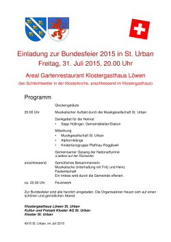 Einladung zur Bundesfeier 2015 in St. Urban