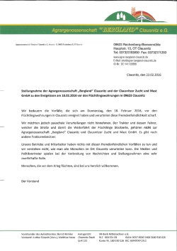 Stellungnahme - Agrargenossenschaft "Bergland" Clausnitz eG