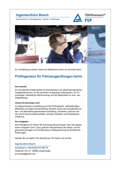 Ingenieurb&uuml;ro Busch Pr&uuml;fingenieur f&uuml;r Fahrzeugpr&uuml;fungen (w/m)
