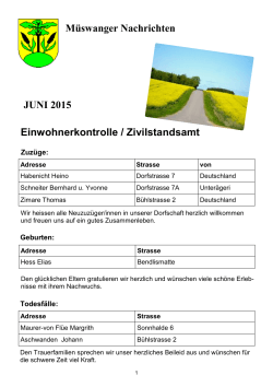 Müswanger Nachrichten JUNI 2015 Einwohnerkontrolle