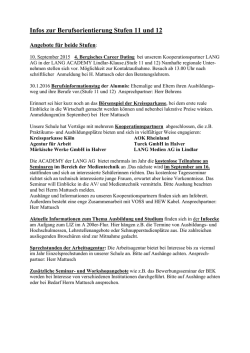 Infos zur Berufsorientierung Stufen 11 und 12