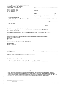 Erteiiung eines Parkausweises für Bewohner gemäß 5 46 Abs. 1 Nr