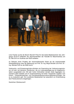 Auszeichnung mit dem Bosch Rexroth Preis für Lena Fischer