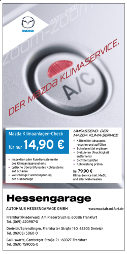 Mazda Klimaanlagen-Check - Autohaus Hessengarage GmbH