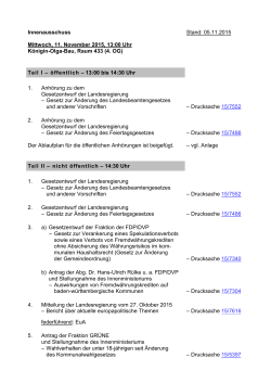 Innenausschuss Mittwoch, 11. November 2015, 13:00 Uhr Königin
