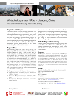 Wirtschaftspartner NRW – Jiangsu, China
