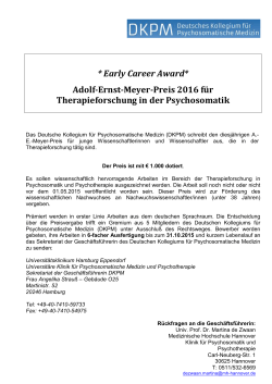 * Early Career Award* Adolf-Ernst-Meyer-Preis 2016 für