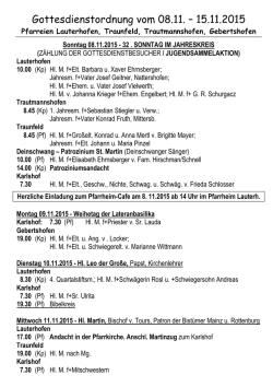 Gottesdienstordnung vom 08.11. &ndash; 15.11.2015