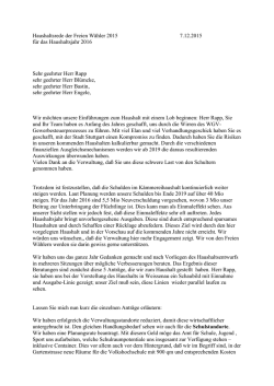 Haushaltsrede 2016 Freie W&auml;hler Ravensburg