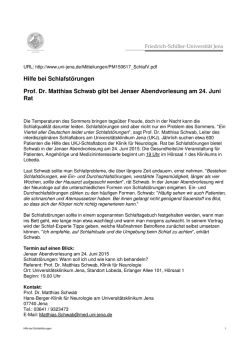 Hilfe bei Schlafst&ouml;rungen Prof. Dr. Matthias Schwab gibt bei Jenaer