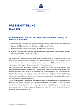 EZB und Partner unterzeichnen Memorandum of Understanding zur