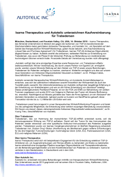 Isarna Therapeutics und Autotelic unterzeichnen Kaufvereinbarung