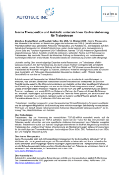Isarna Therapeutics und Autotelic unterzeichnen Kaufvereinbarung