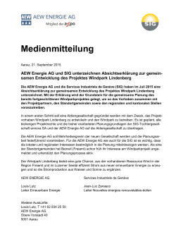 "AEW Energie AG und SIG unterzeichnen Absichtserklärung zur