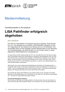 Medienmitteilung LISA Pathfinder erfolgreich abgehoben