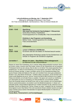 Lehrerfortbildung am Montag, den 7. September 2015 „Bildung für