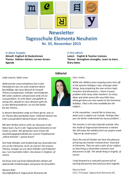 Newsletter Tagesschule Elementa Neuheim Nr. 35, November 2015