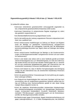 Eigenerkl&auml;rung gem&auml;&szlig; &sect; 6 Absatz 3 VOL/A bzw