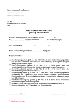 FERTIGSTELLUNGSANZEIGE gem&auml;&szlig; &sect; 38 Stmk BauG