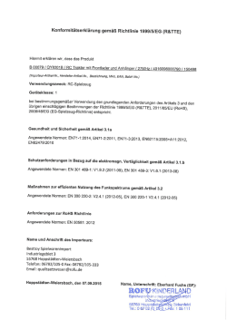 Konformitätserklärung gemäß Richtlinie 199915!EG (R&TTE)