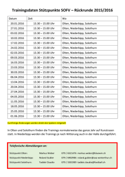 Trainingsdaten Stützpunkte SOFV – Rückrunde 2015/2016