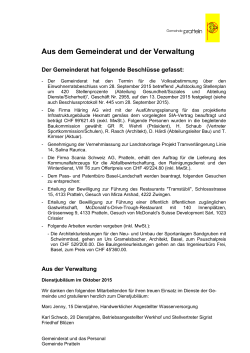 Aus dem Gemeinderat und der Verwaltung