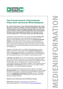 MEDIENINFORMATION Fast Forward Award: Entscheidende Phase
