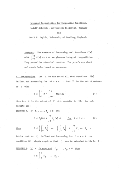 Integral Inequalities for Increasing Functions. Rudolf Ahlswede