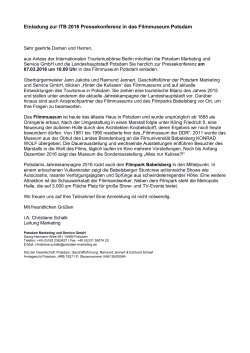Einladung zur ITB 2016 Pressekonferenz in das Filmmuseum Potsdam