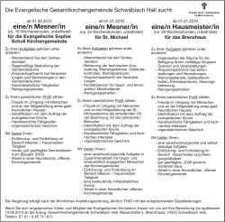 eine/n Mesner/in eine/n Hausmeister/in eine/n Mesner/in