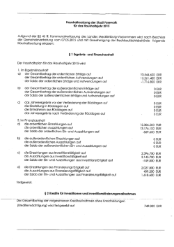 Haushaltssatzung der Stadt Pasewalk f&uuml;r das Haushaltsjahr 2015
