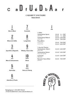 Getr&auml;nkekarte Caf&eacute;/Bar Cabaret Voltaire