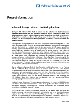 19.02.2016 - Volksbank Stuttgart eG trotzt der Niedrigzinsphase