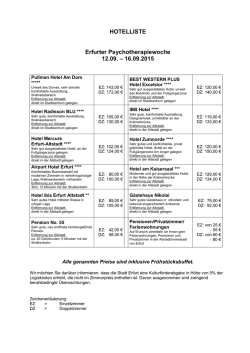 HOTELLISTE Erfurter Psychotherapiewoche 12.09. &ndash; 16.09.2015