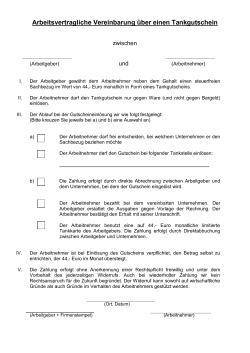 Arbeitsvertragliche Vereinbarung über einen Tankgutschein
