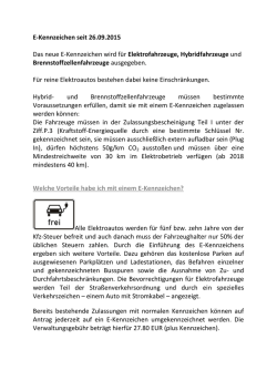 E-Kennzeichen seit 26.09.2015 Das neue E