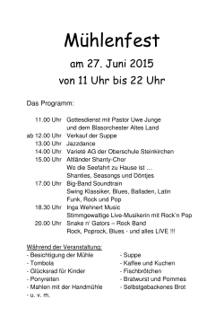 endgültiges Programm Mühlenfest 2015