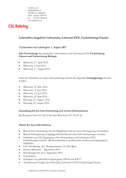 Lehrstellen-Angebote Laborantin, Laborant EFZ, Fachrichtung Chemie