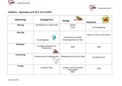 Glinderia &ndash; Speiseplan vom 29.2. bis 4.3.2016 Wochentag