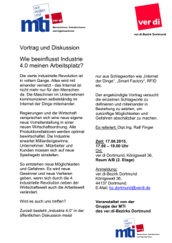 Vortrag und Diskussion Wie beeinflusst Industrie 4.0 meinen