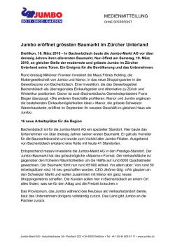 Jumbo er&ouml;ffnet gr&ouml;ssten Baumarkt im Z&uuml;rcher - Jumbo